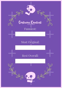 Violet and White Floral Skull Halloween Party Costume Card Halloween Costume Contest Card