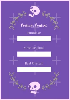 Violet and White Floral Skull Halloween Party Costume Card Halloween Costume Contest Card