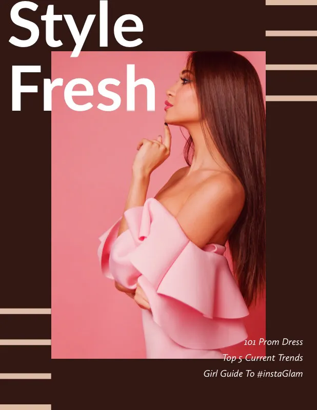 Brown and Pink Young Woman Fashion Magazine Cover