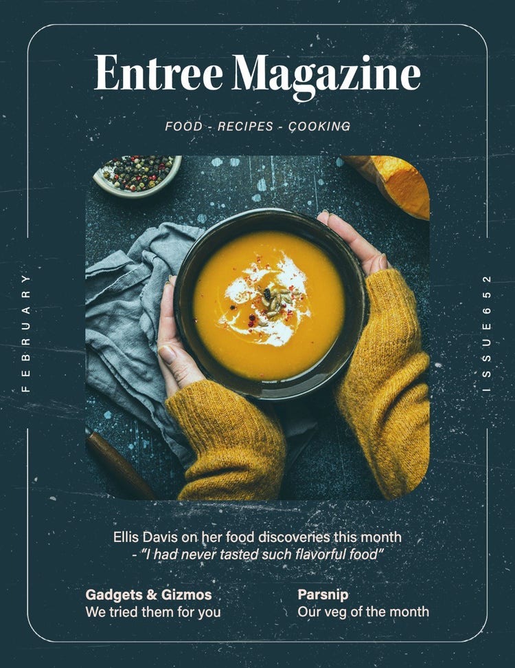 Gray Entree Magazine Food Cover