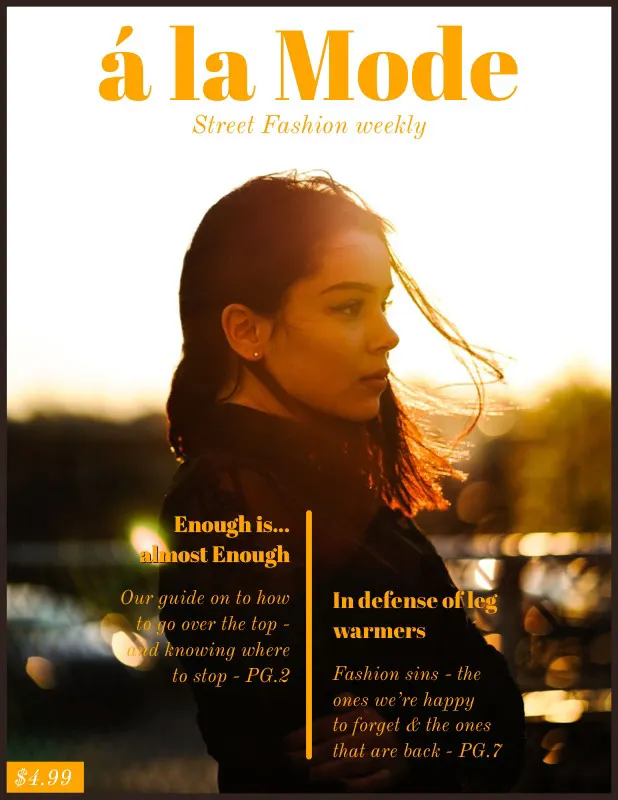 Orange Street Fashion Magazine Cover with Woman at Sunset