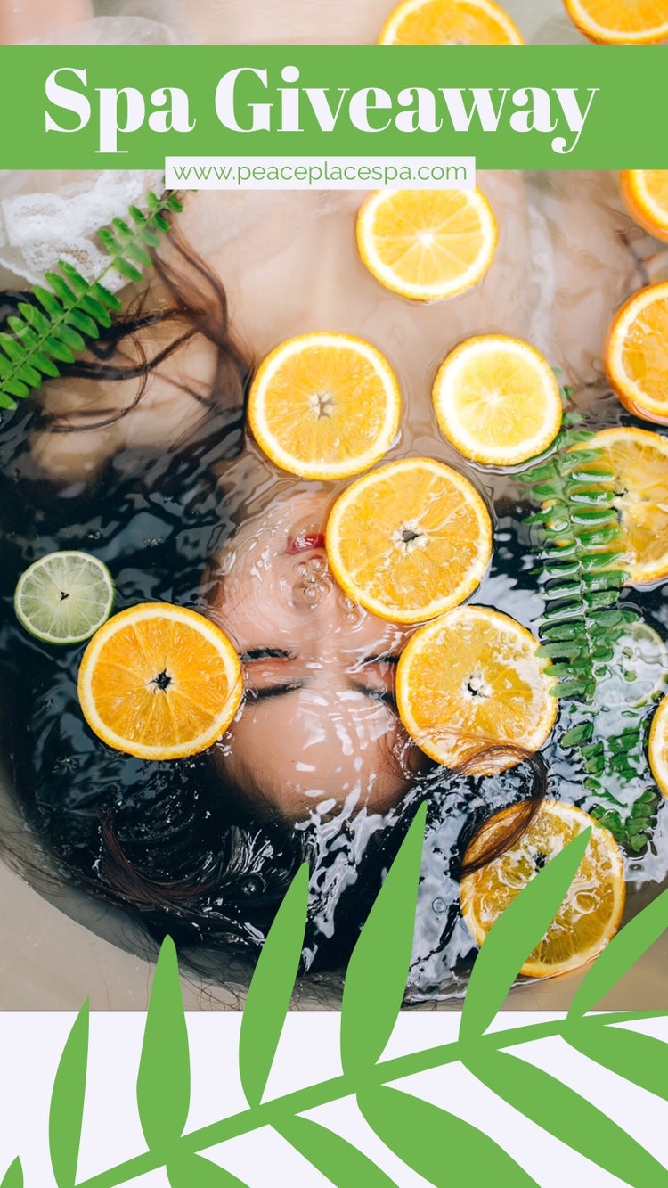 Green and Orange Spa Giveaway Instagram Story Ad with Woman in Bath