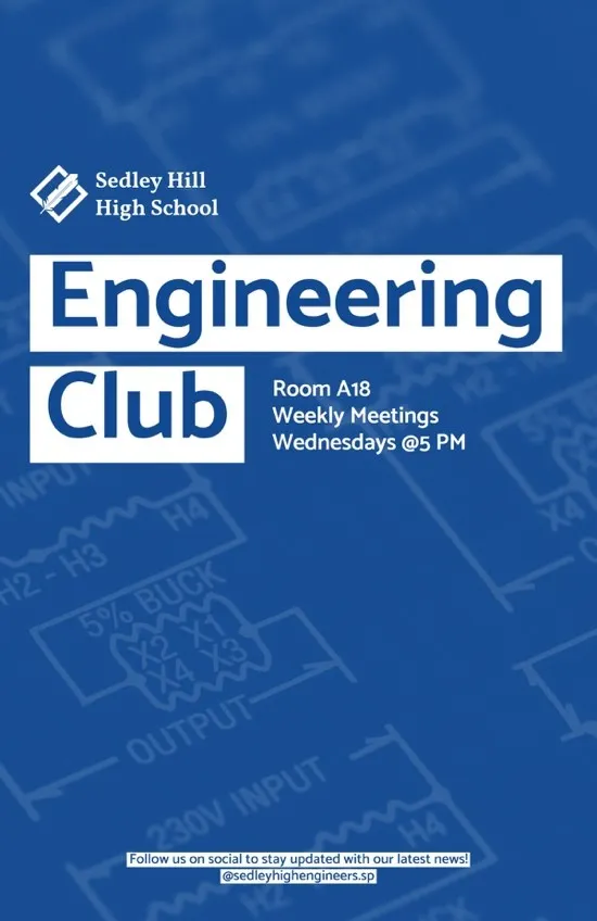 Engineering HQ Club Blue Blueprint Schematics Poster