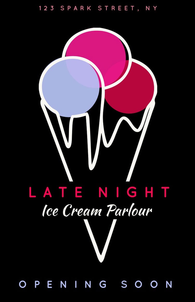 Red Black and White Late Night Poster