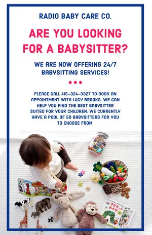Blue Babysitting Service Flyer with Photo of Playing Baby Babysitting Flyer