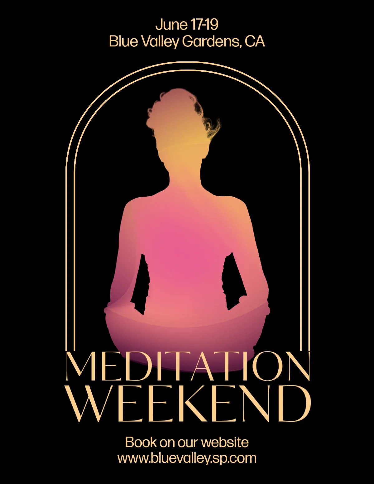 Gold and Black Woman Silhouette Elegant Meditation Weekend Flyer