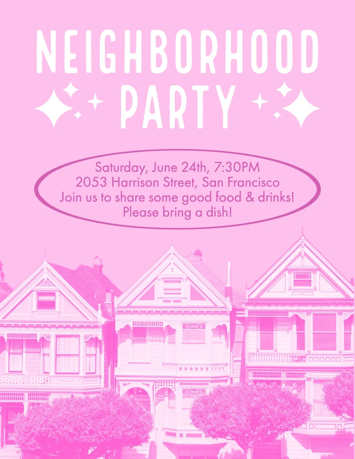 Pink Houses Neighborhood Party Flyer
