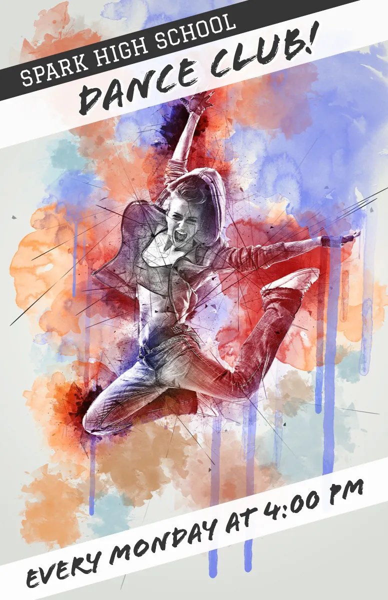 Illustrated High School Dance Club Flyer with Dancer