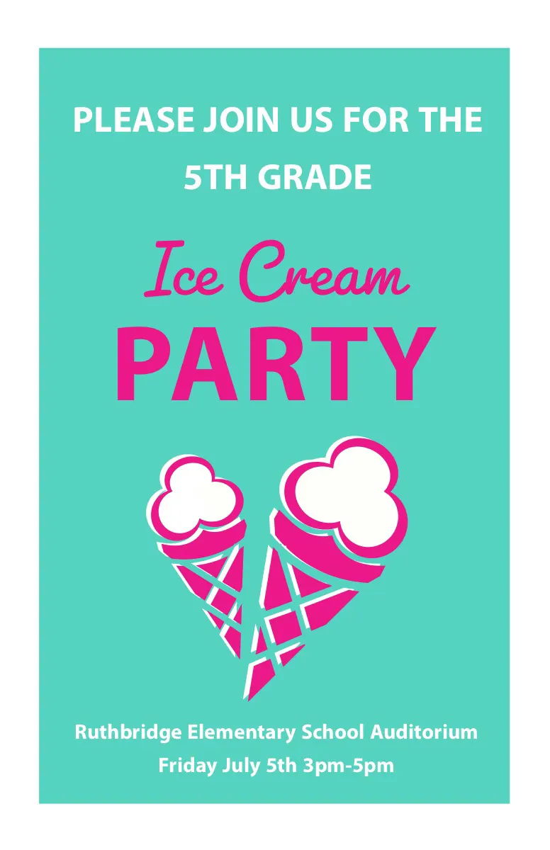 Pink and Blue Illustrated Ice Cream School Party Event Flyer