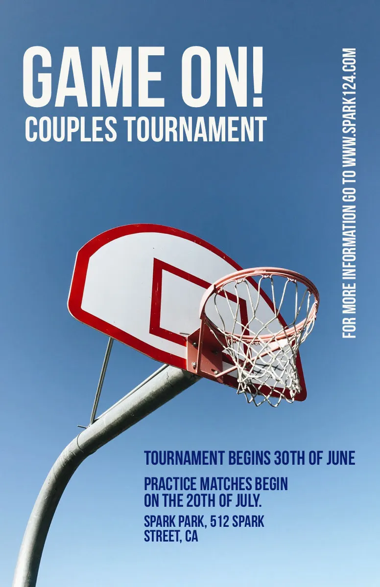 Blue, White and Red Basketball Tournament Poster