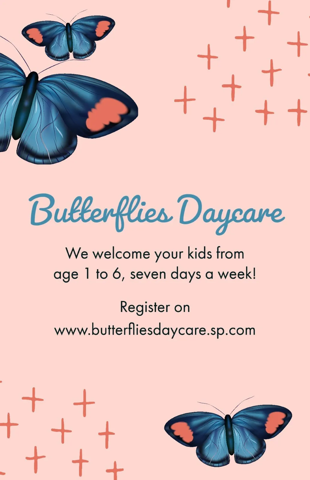 Pink And Blue Butterflies Daycare Centre Poster