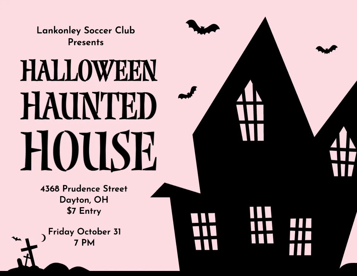 Pink & Black Haunted House Halloween Flyer