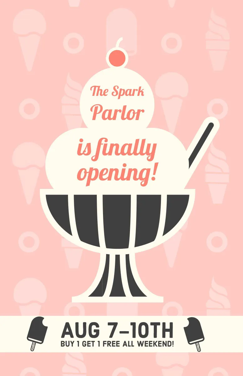 Pink Illustrated Ice Cream Parlor Opening Ad Flyer