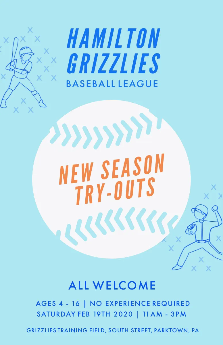 Blue and White Baseball Try Outs Poster 
