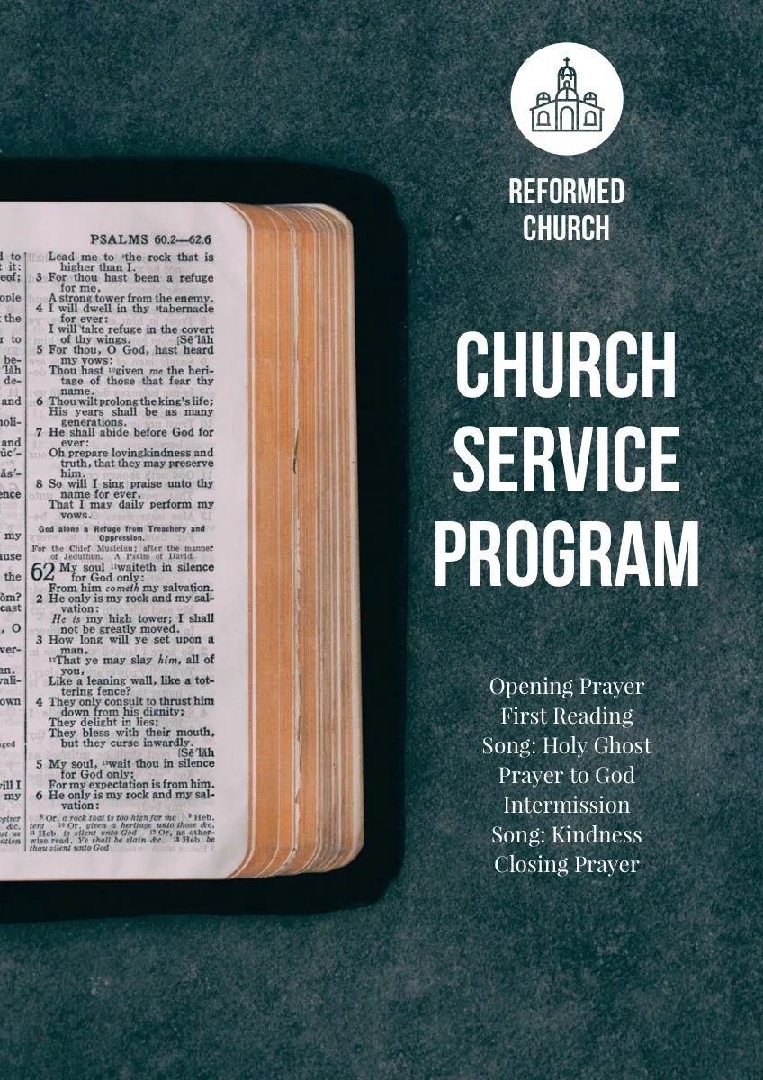 Blue and White Church Service Program Flyer