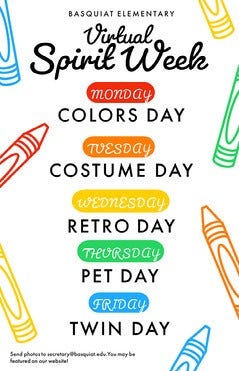 colorful virtual spirit week poster Spirit Week