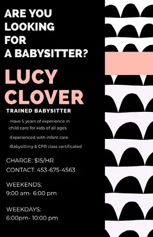 Black and Pink Babysitting Service Flyer with Pattern Babysitting Flyer