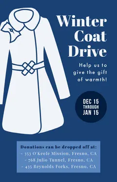 White and Blue Winter Coat Drive Flyer Donations Flyer