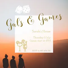 White WIth Sunset Gals and Games Instagram Graphic Game Night Flyer