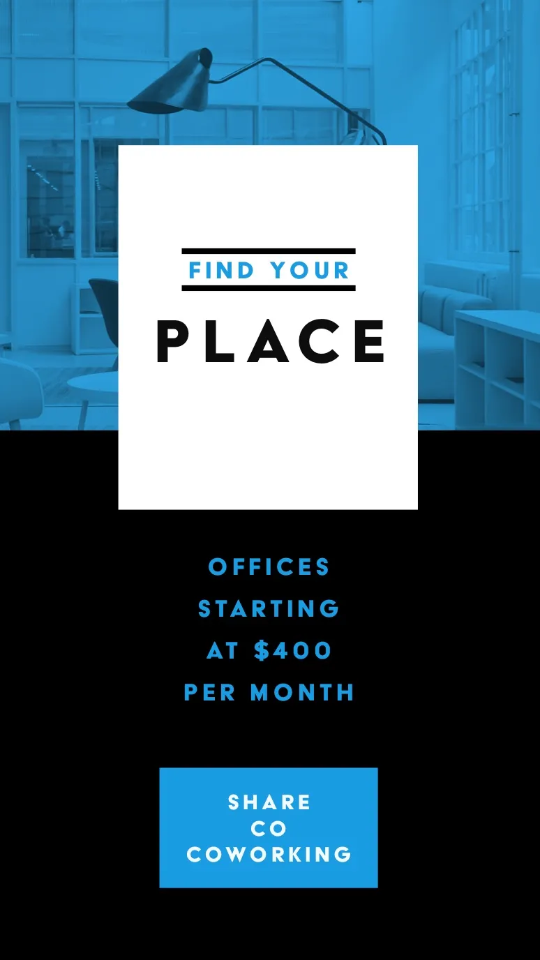 Blue, White and Black Office Rent Ad Instagram Story