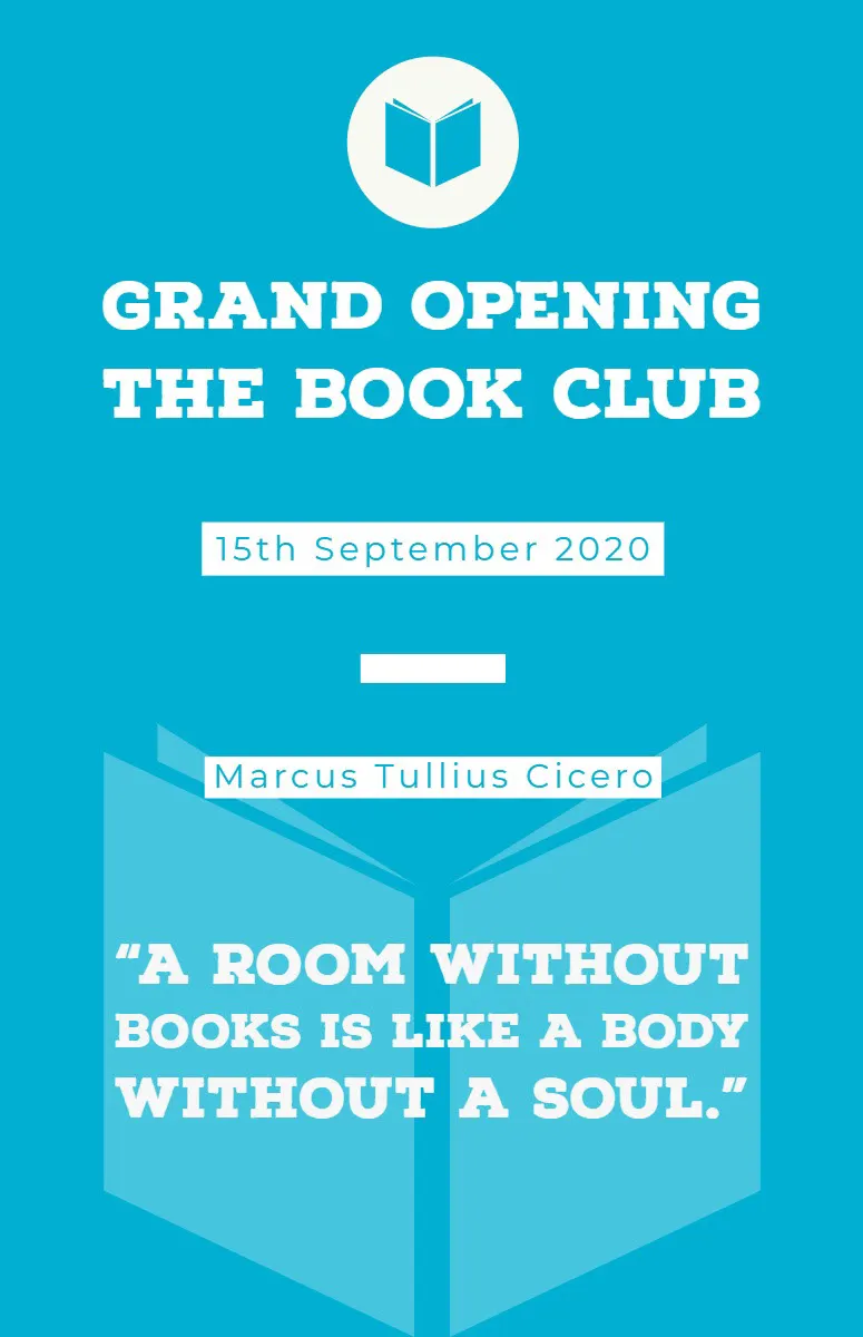Blue and WHite Grand Opening Book Club Poster