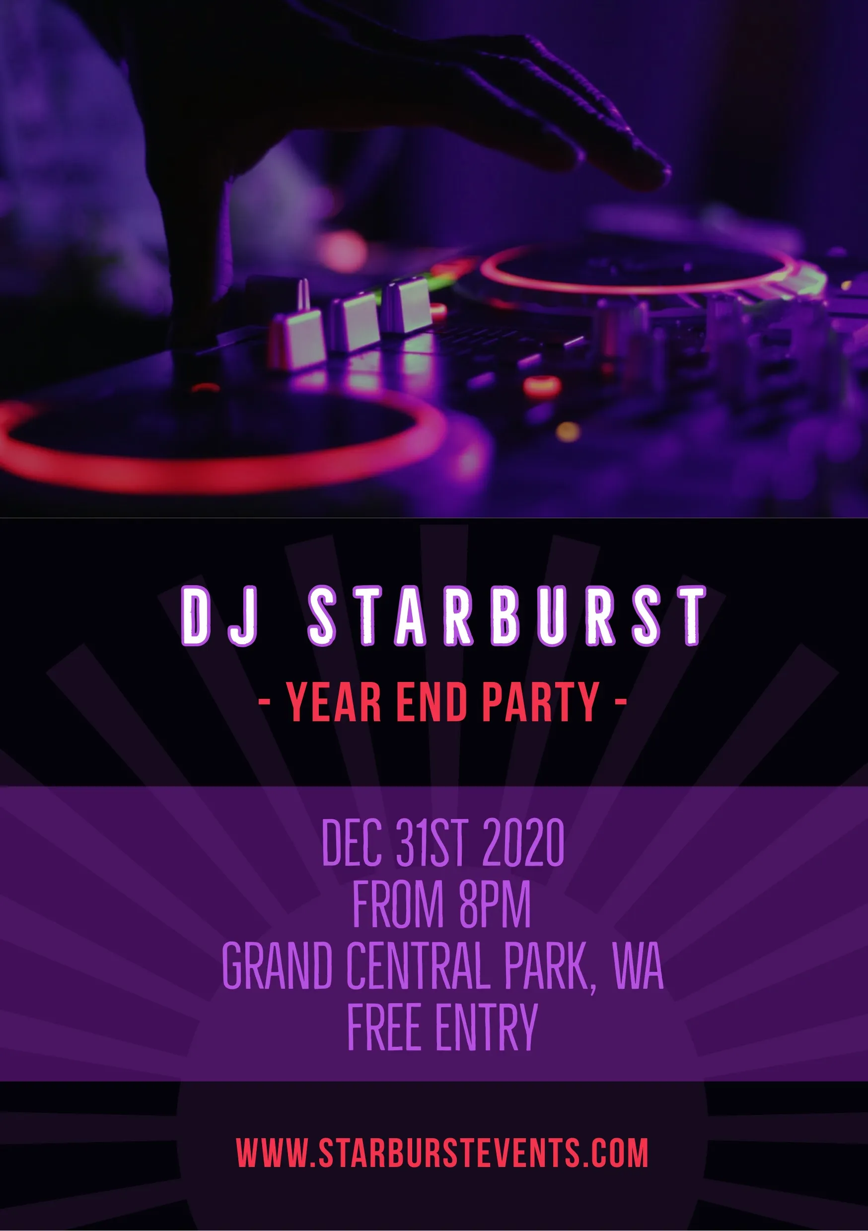 Purple White and Black DJ Starburst Year End Party Flyer A5