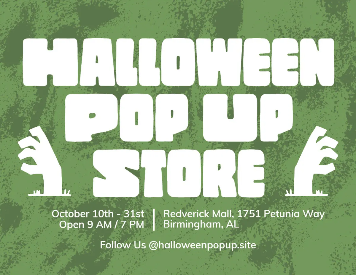 Green & White Bold Halloween Pop Up Shop Flyer