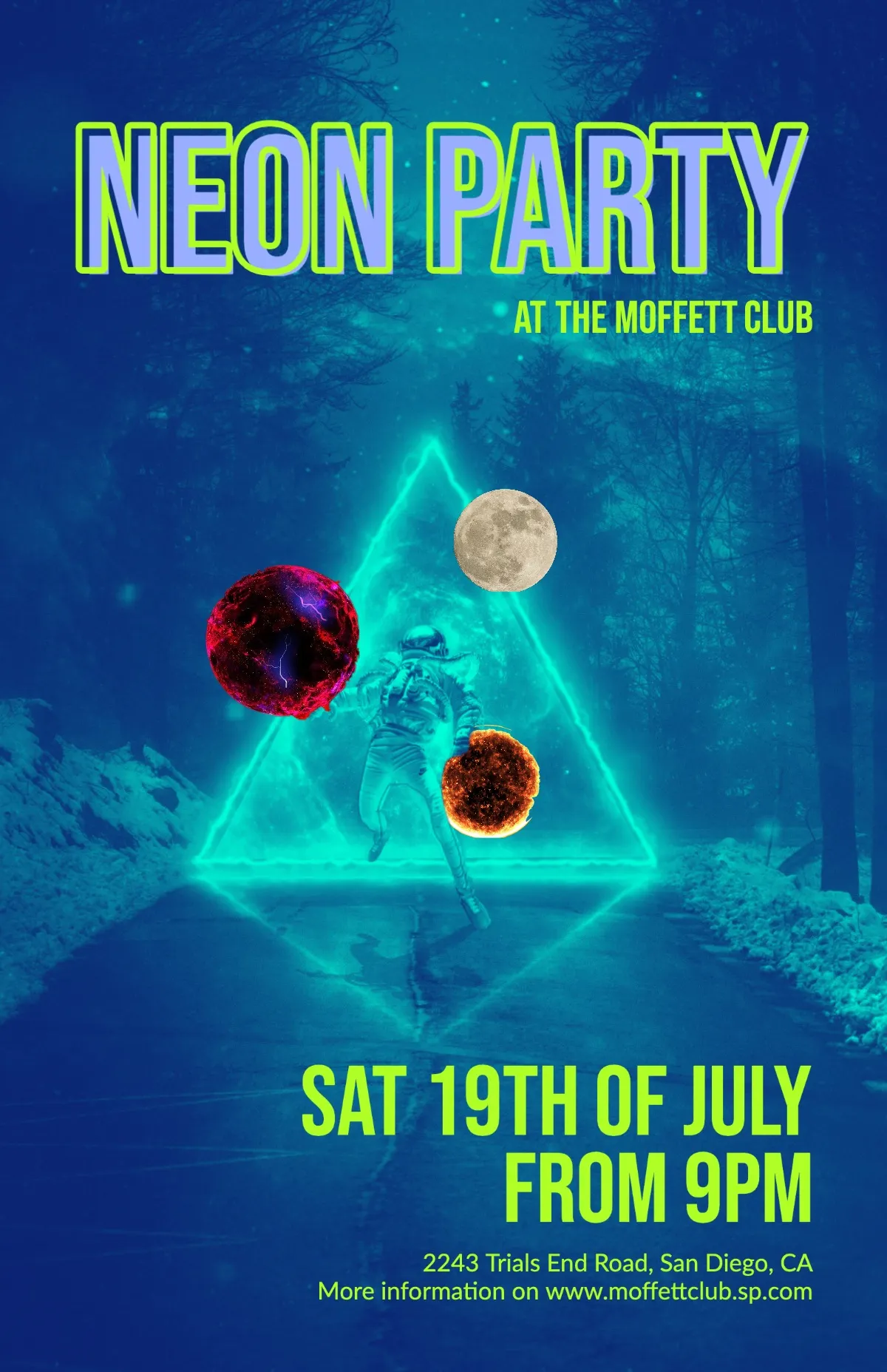Neon blue green neon party poster 