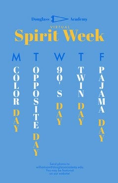blue virtual spirit week poster Spirit Week