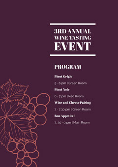 White and Purple Tasting Wine Event Program Wine Tasting Flyer