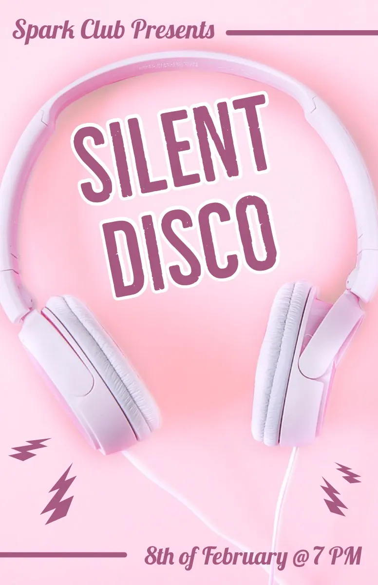 Pink Night Club Silent Disco Party Flyer with Headphones