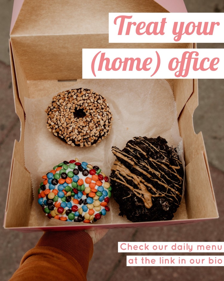 Pink Accent Bakery Instagram Portrait Ad with Photo of Box of Doughnuts