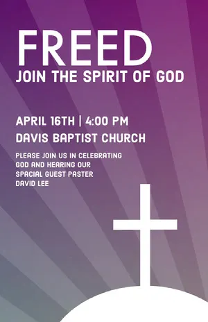 Purple and Gray Baptist Church Flyer with Cross Church Flyer