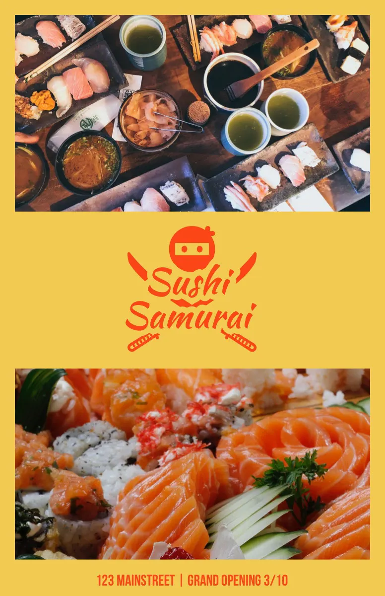 Orange Sushi Restaurant Opening Ad Flyer