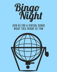 Blue and Black Illustrated Virtual Bingo Event Instagram Portrait  Game Night Flyer