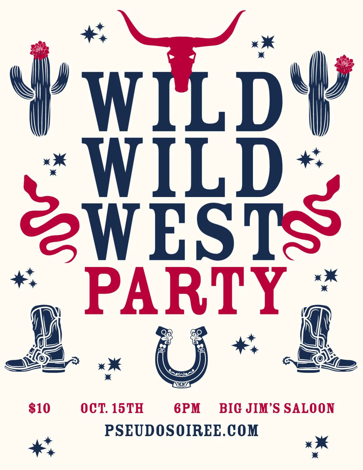 Blue and Beige Western Party Flyer 