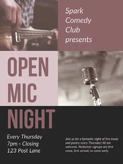Purple and Grey Open Mic Poster Live Music Flyer