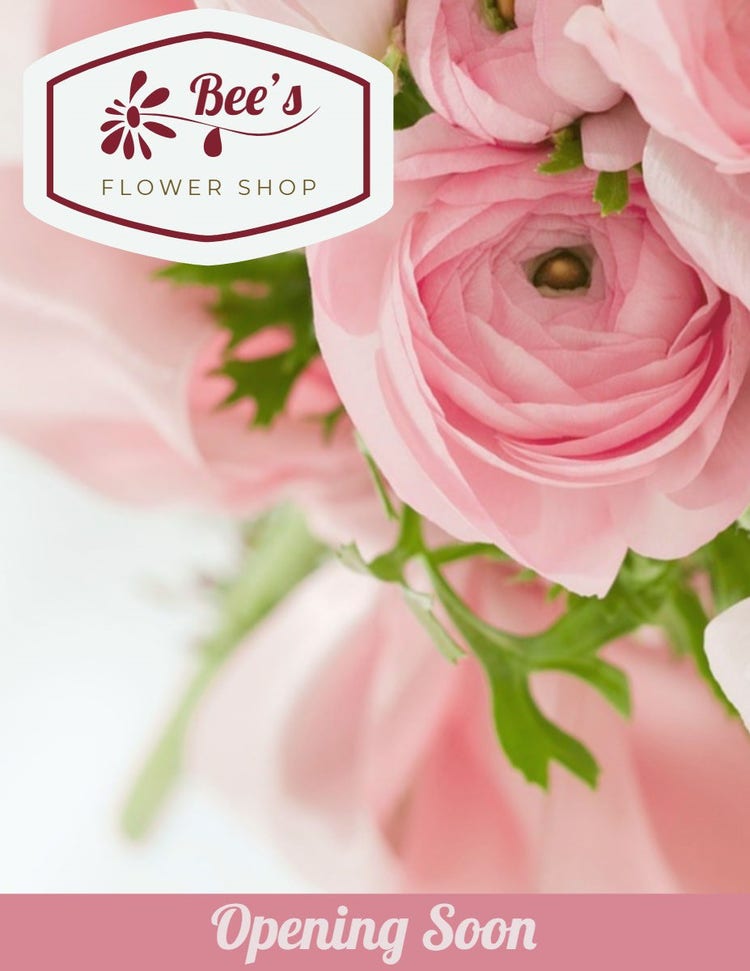 Pink and White Flower Shop Opening Soon Poster