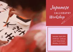 Red and Pink Japanese Calligraphy Workshop Ad with Photo Workshop