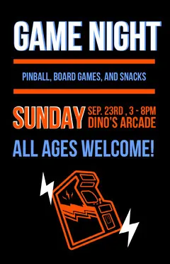 Orange and Black Game Night Poster Game Night Flyer