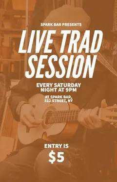 Brown and White Light Toned Live Trad Session Event Ad Poster Live Music Flyer