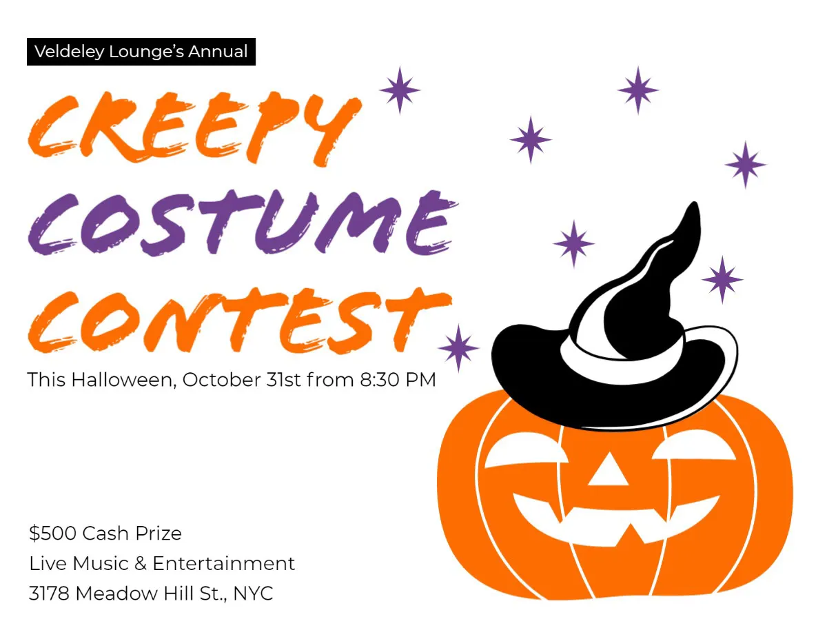 White, Orange & Purple Costume Contest Halloween Flyer