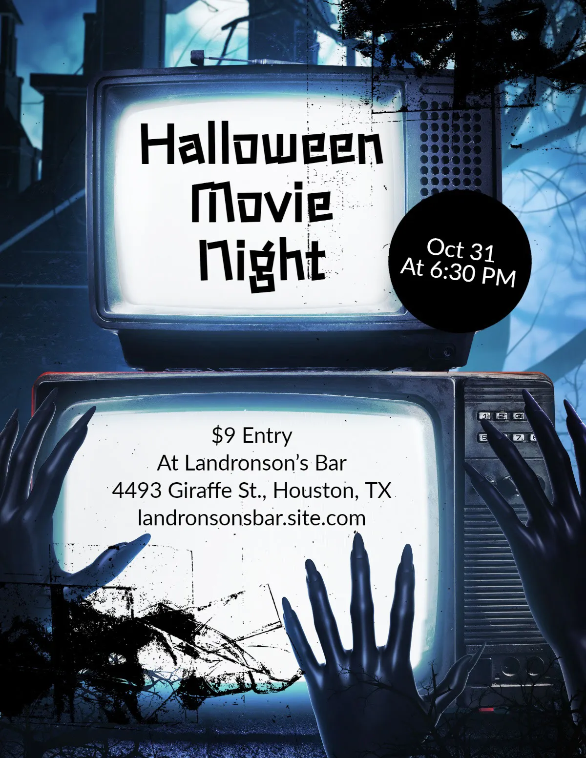 Blue & Black Movie Night Halloween Flyer