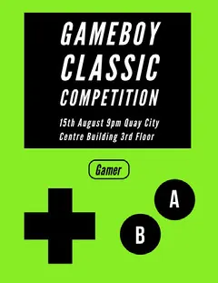 Black White and Green Gameboy Classic Competition Social Post Game Night Flyer