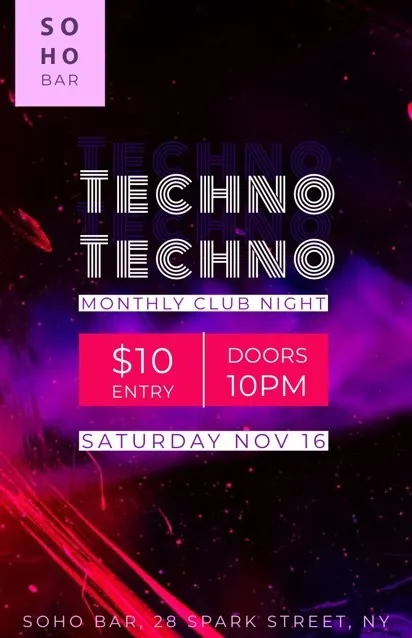 Pink and White Techno Night Flyer