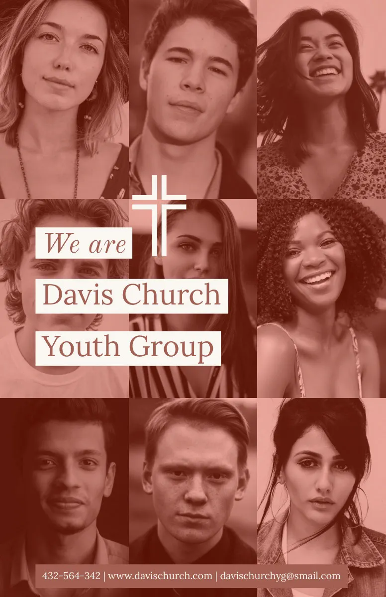 Orange Church Youth Group Flyer with Collage of Young People