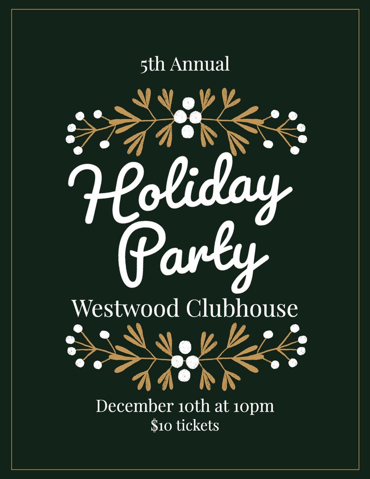 Green And Gold Winterberry Holiday Party Invitation Flyer