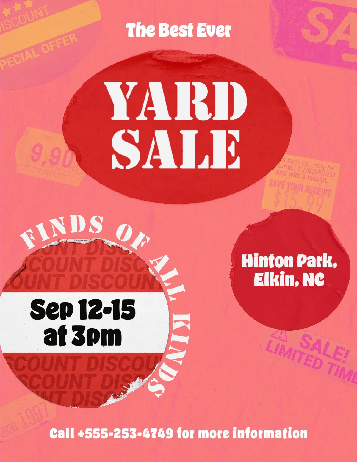 Pink , Red and White Yard Sale Flyer