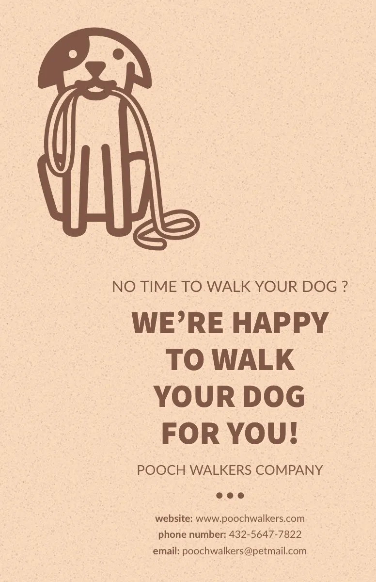 Brown Illustrated Dog Walking Service Flyer