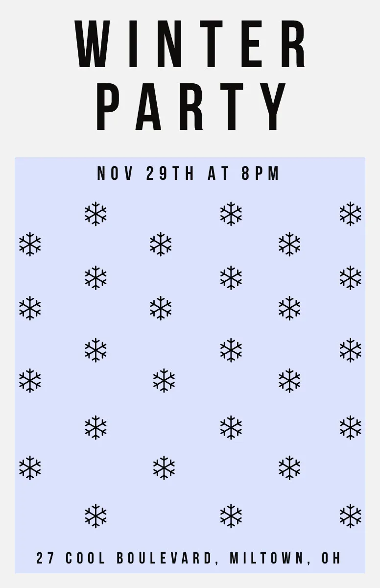 Light Blue Snowflake Winter Party Flyer